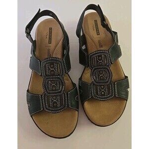 Clarks Leisa Vine Leather Women's  Strap Comfort Sandals-Sz 6 W Black